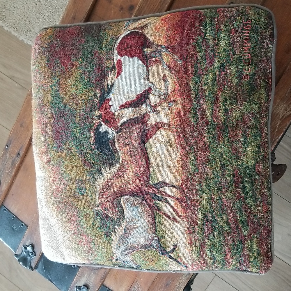 Vintage C. Cummings Wild Horses Tapestry Pillow